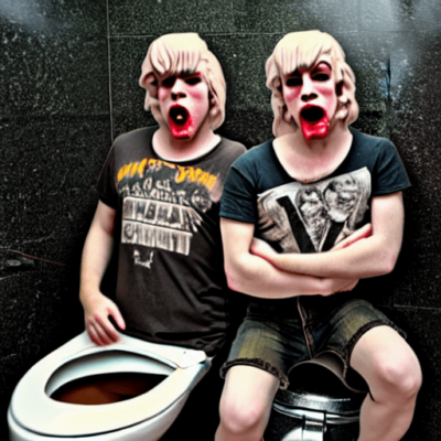 A couple of clones in a rock 'n' roll toilet