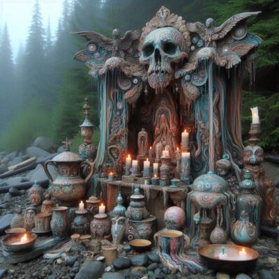 Some artist(s) just build this huge sculpture all by itself out in the woods on the Olympic Peninsula. This was about four miles from the nearest road. Obviously they'd just been there, the candles were still burning! Sorry I missed them, I'd have loved to find out what they were about.