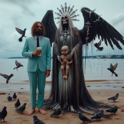LOL, somehow this Californian couple strolling on the beach with their kid reminded me of "American Gothic". Not sure why.