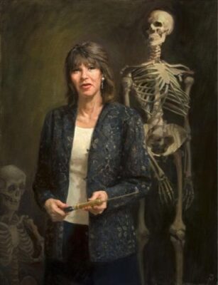 Gretchen Worden (1947-2004) memorial portrait, hanging in a gallery that bears her name in the Mütter museum. Unfortunately I cannot find credits for this painting. Reproduced under Fair Use for education and criticism purposes.